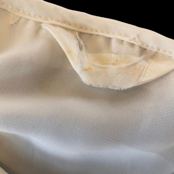 Vintage White Ruffled Embroidered Pink & Green Flowers Sheer Button Down (S) - Picture 7 of 10